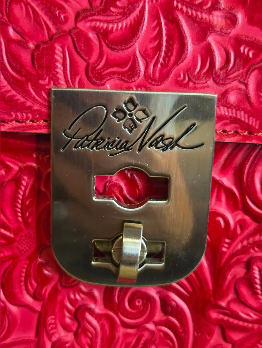 Patricia Nash Chauny Satchel in Magenta Tooled Leather